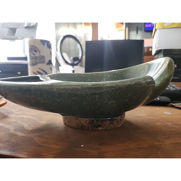 Vintage Brush USA AT9 Console Bowl Green Speckled Mid Century Pottery - Picture 2 of 9
